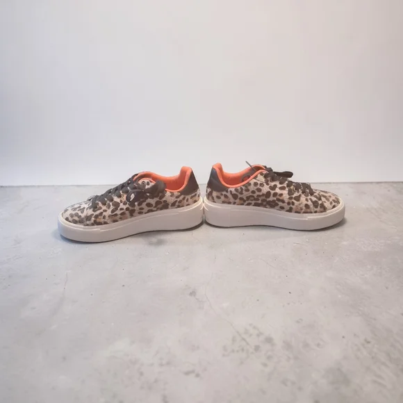 Qupid Leopard Print Platform Sneakers with Orange Lining - Picture 4 of 5